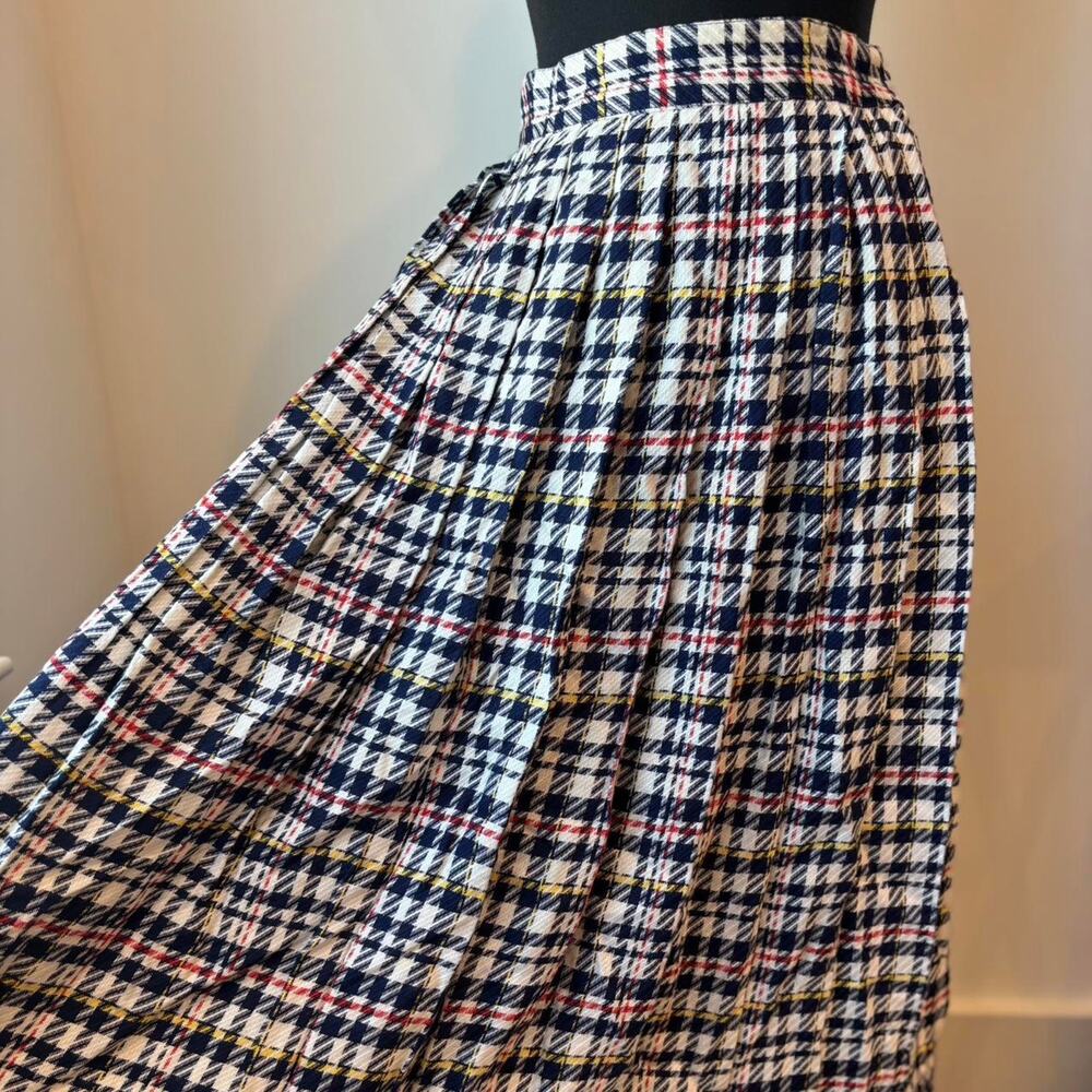 Chaus Vintage Pleated Houndstooth Blue and White Retro Midi Skirt Sz 6